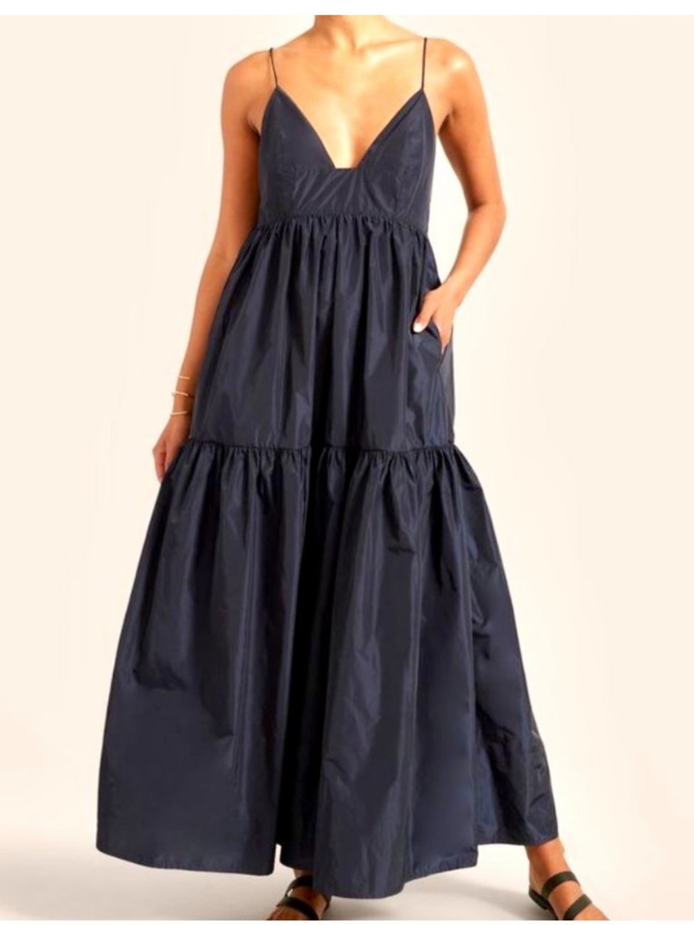 Modern Citizen Oralia Navy Tiered Maxi Dress Taffeta M